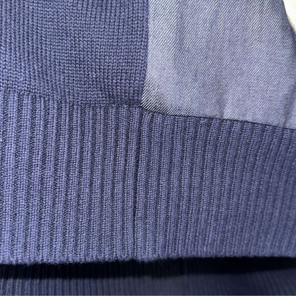 BR LT Indigo Denim Front Knit Full Zip Snap Front Mock Neck Cardigan - Picture 6 of 14